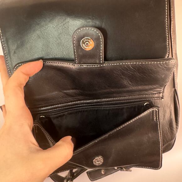 Vintage PERLINA Backpack Black Leather SnapTop Handle Adjustable Strap Handbag main image 7